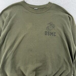 Vintage USMC Sweater FITS XL Green Military Pullover Crewneck Marines 90s